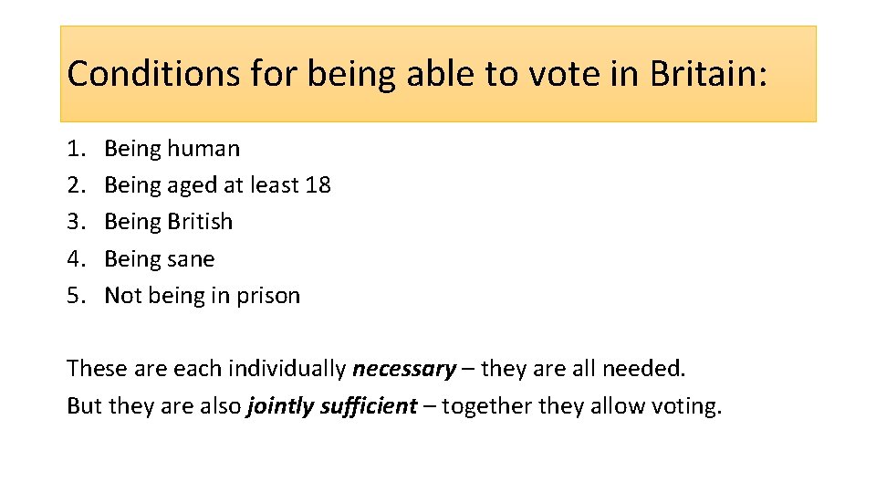Conditions for being able to vote in Britain: 1. 2. 3. 4. 5. Being
