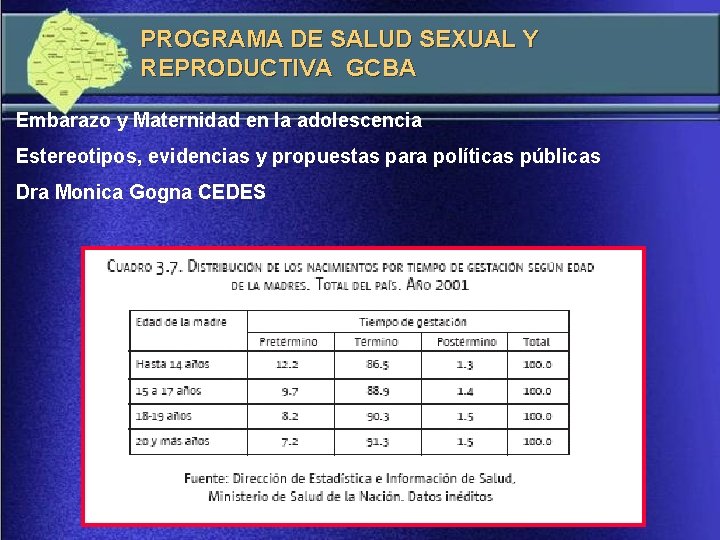 PROGRAMA DE SALUD SEXUAL Y REPRODUCTIVA GCBA Embarazo y Maternidad en la adolescencia Estereotipos,