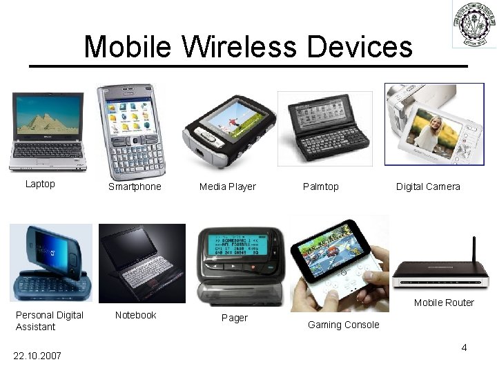 Mobile Wireless Devices Laptop Smartphone Media Player Palmtop Digital Camera Mobile Router Personal Digital