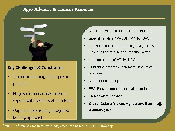Agro Advisory & Human Resources § Massive agriculture extension campaigns, § Special Initiative- “KRUSHI