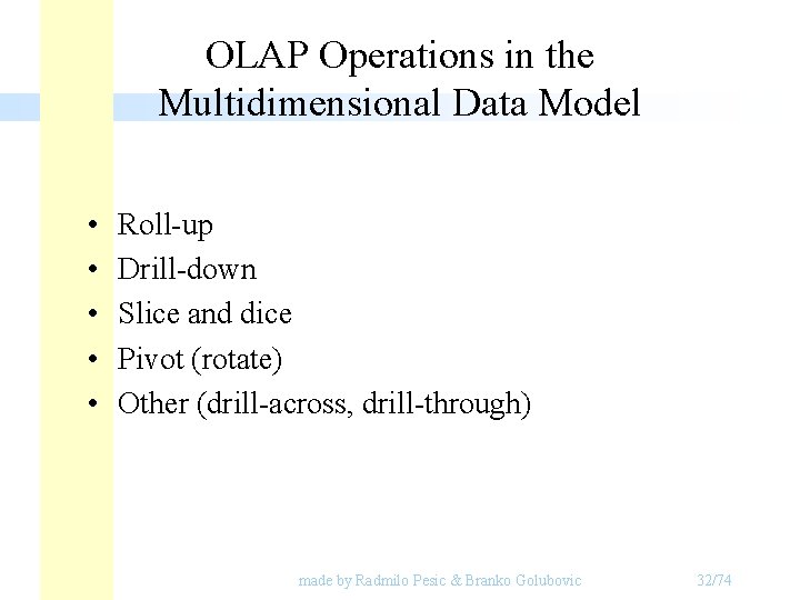 OLAP Operations in the Multidimensional Data Model • • • Roll-up Drill-down Slice and OLAP Operations in the Multidimensional Data Model • • • Roll-up Drill-down Slice and