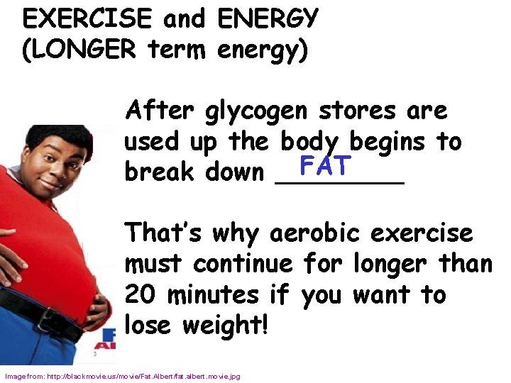 EXERCISE and ENERGY (LONGER term energy) After glycogen stores are used up the body