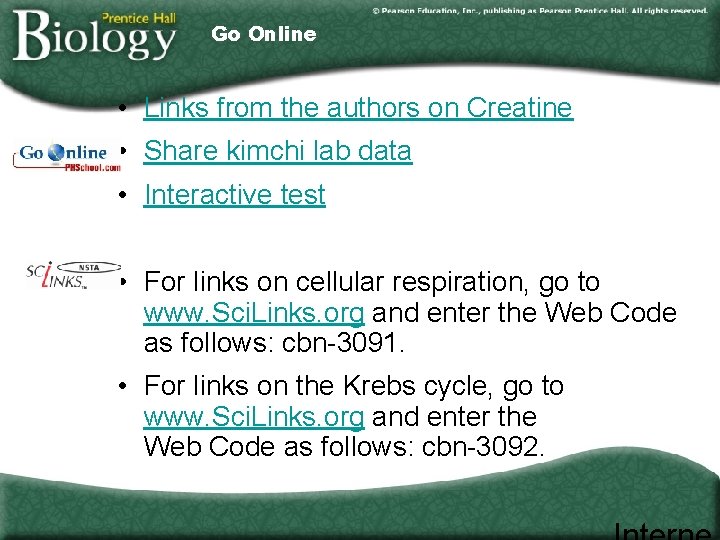 Go Online • Links from the authors on Creatine • Share kimchi lab data