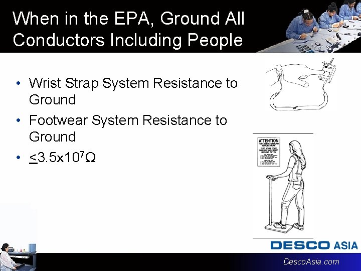 When in the EPA, Ground All Conductors Including People • Wrist Strap System Resistance
