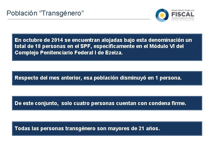 Población “Transgénero” En octubre de 2014 se encuentran alojadas bajo esta denominación un total