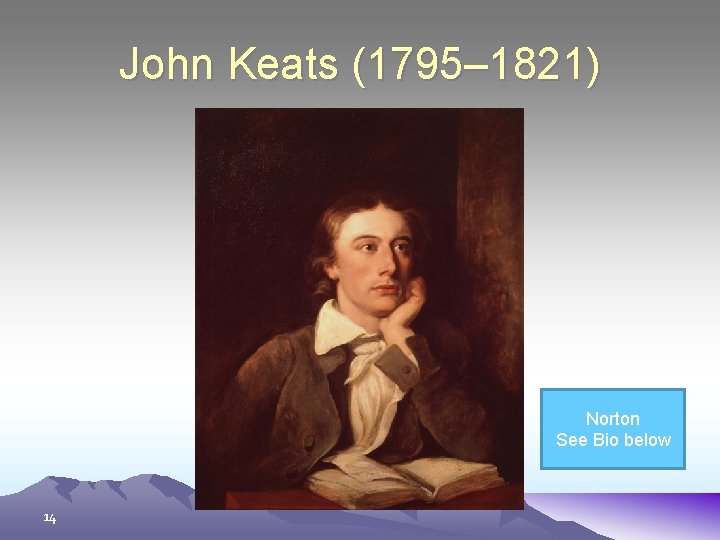 John Keats (1795– 1821) Norton See Bio below 14 