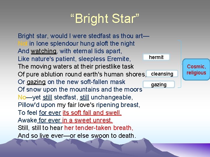 “Bright Star” Bright star, would I were stedfast as thou art— Not in lone