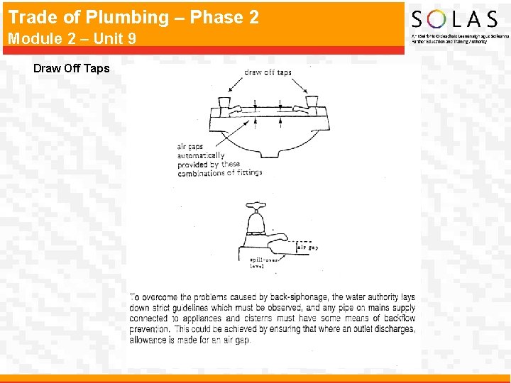 Trade of Plumbing – Phase 2 Module 2 – Unit 9 Draw Off Taps