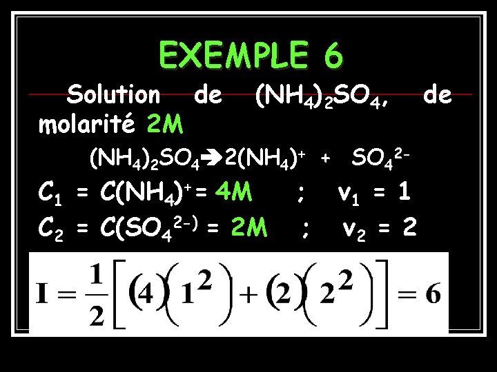 EXEMPLE 6 Solution de molarité 2 M (NH 4)2 SO 4, (NH 4)2 SO