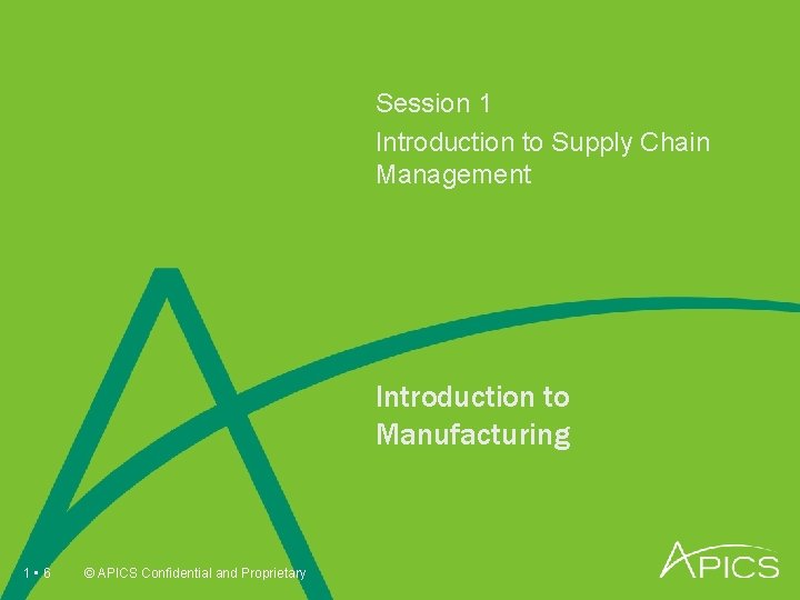 Session 1 Introduction to Supply Chain Management Introduction to Manufacturing 1 • 6 ©