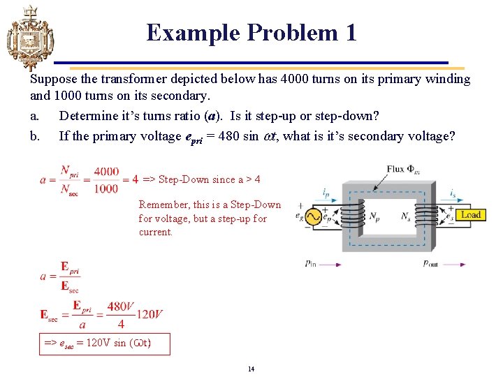 Example Problem 1 Suppose the transformer depicted below has 4000 turns on its primary