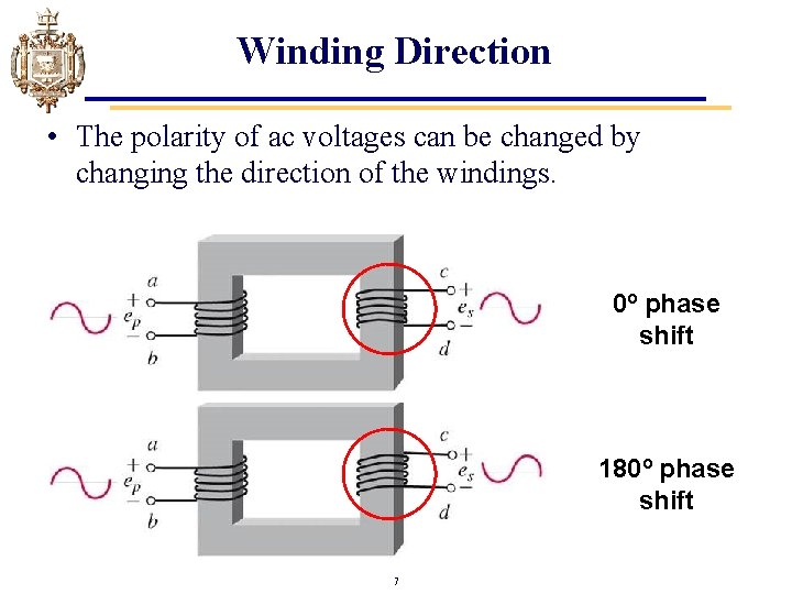 Winding Direction • The polarity of ac voltages can be changed by changing the