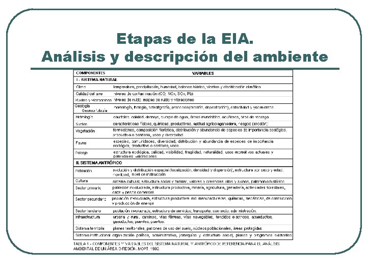 Etapas de la EIA. Análisis y descripción del ambiente 