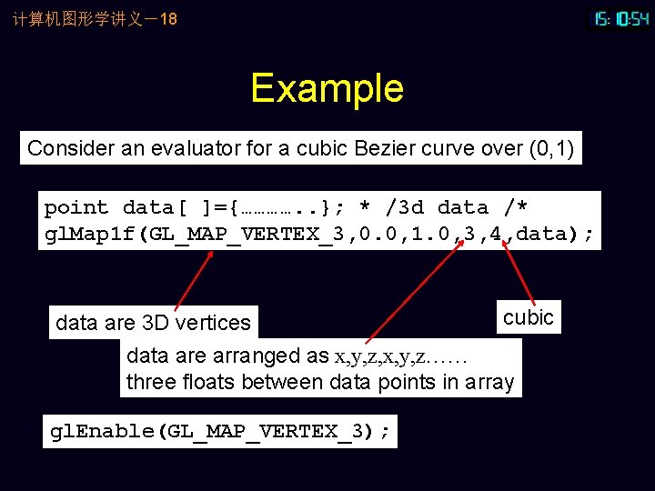 计算机图形学讲义－18 Example Consider an evaluator for a cubic Bezier curve over (0, 1) point