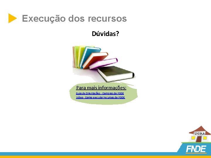  Execução dos recursos Dúvidas? Para mais informações: Guia de Orientações - Compras do