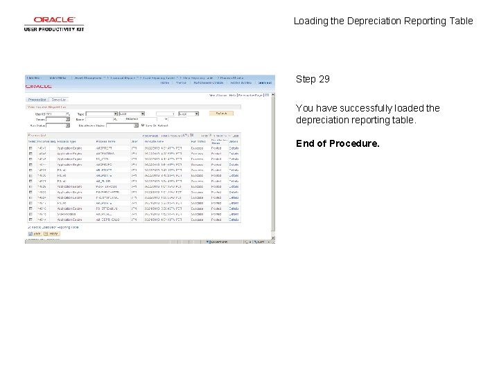Loading the Depreciation Reporting Table Step 29 You have successfully loaded the depreciation reporting