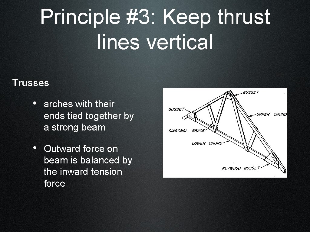 Principle #3: Keep thrust lines vertical Trusses • arches with their ends tied together