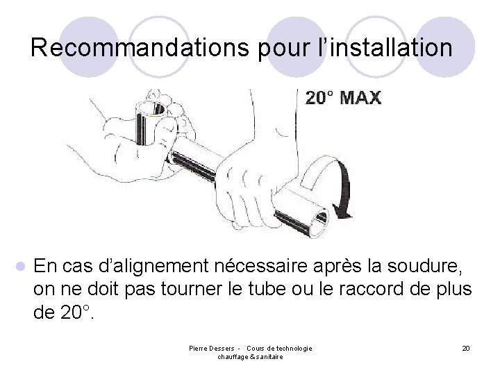 Recommandations pour l’installation l En cas d’alignement nécessaire après la soudure, on ne doit
