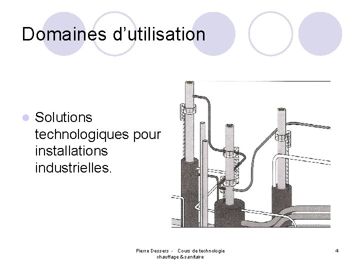 Domaines d’utilisation l Solutions technologiques pour installations industrielles. Pierre Dessers - Cours de technologie