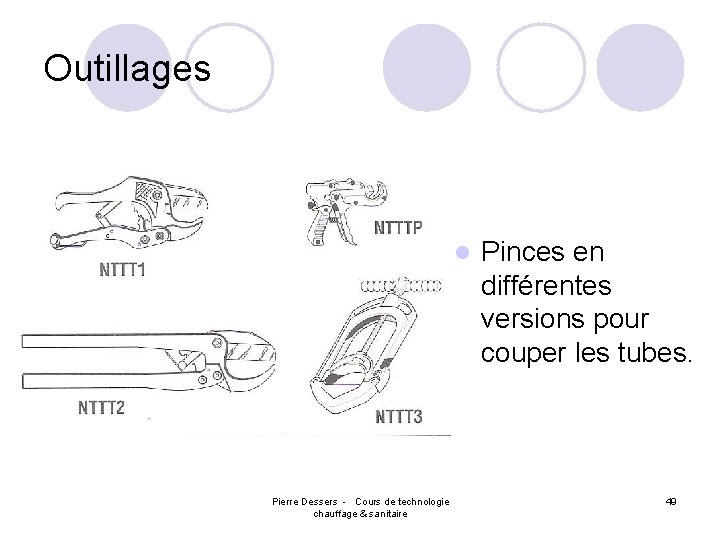 Outillages l Pierre Dessers - Cours de technologie chauffage & sanitaire Pinces en différentes