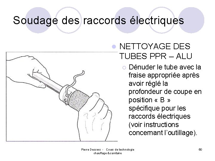 Soudage des raccords électriques l NETTOYAGE DES TUBES PPR – ALU ¡ Dénuder le