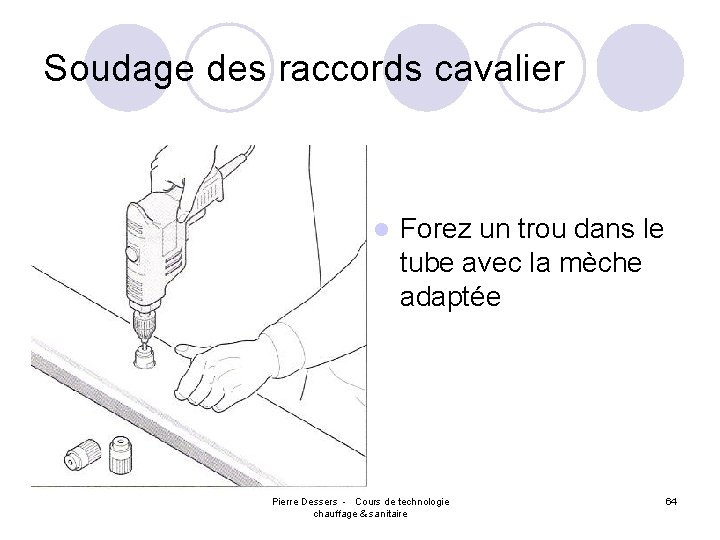 Soudage des raccords cavalier l Forez un trou dans le tube avec la mèche