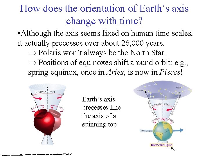 How does the orientation of Earth’s axis change with time? • Although the axis