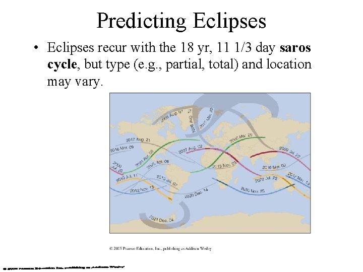 Predicting Eclipses • Eclipses recur with the 18 yr, 11 1/3 day saros cycle,