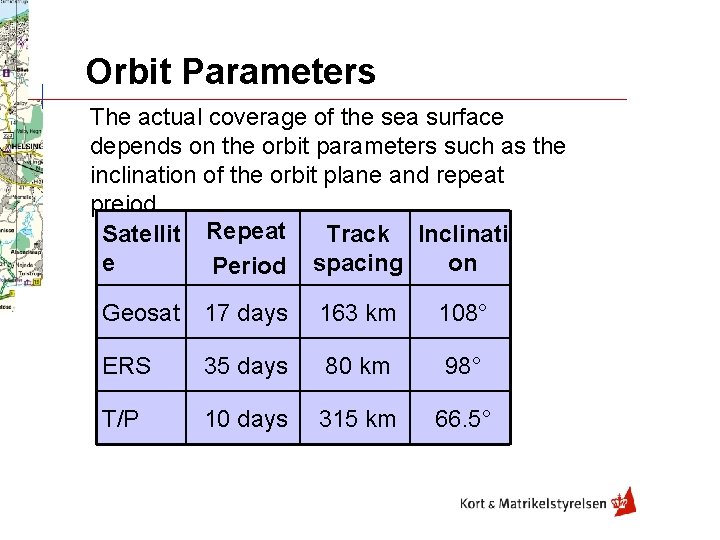 Orbit Parameters The actual coverage of the sea surface depends on the orbit parameters