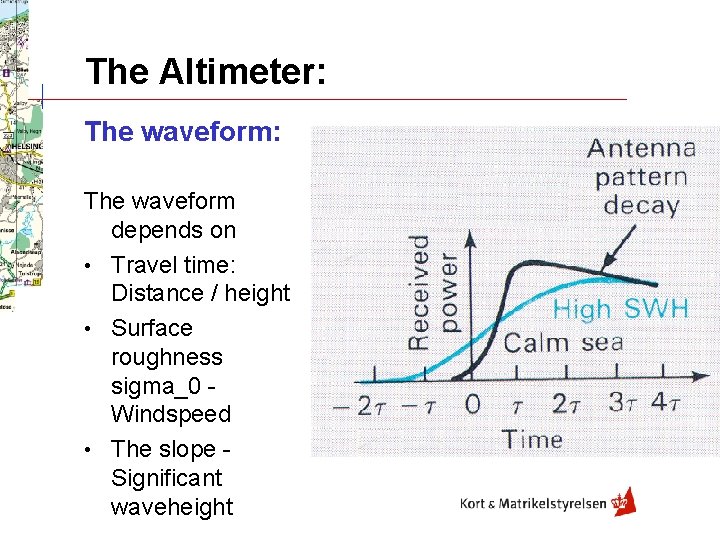 The Altimeter: The waveform depends on • Travel time: Distance / height • Surface