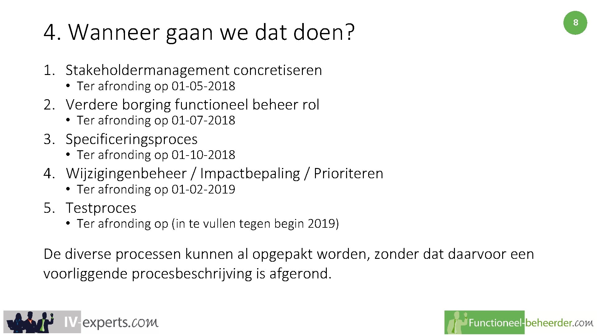 4. Wanneer gaan we dat doen? 1. Stakeholdermanagement concretiseren • Ter afronding op 01