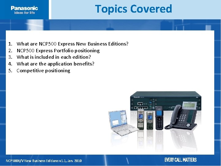 Topics Covered 1. 2. 3. 4. 5. What are NCP 500 Express New Business