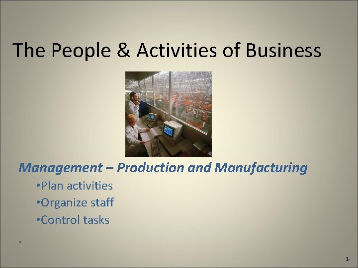 The People & Activities of Business Management – Production and Manufacturing • Plan activities