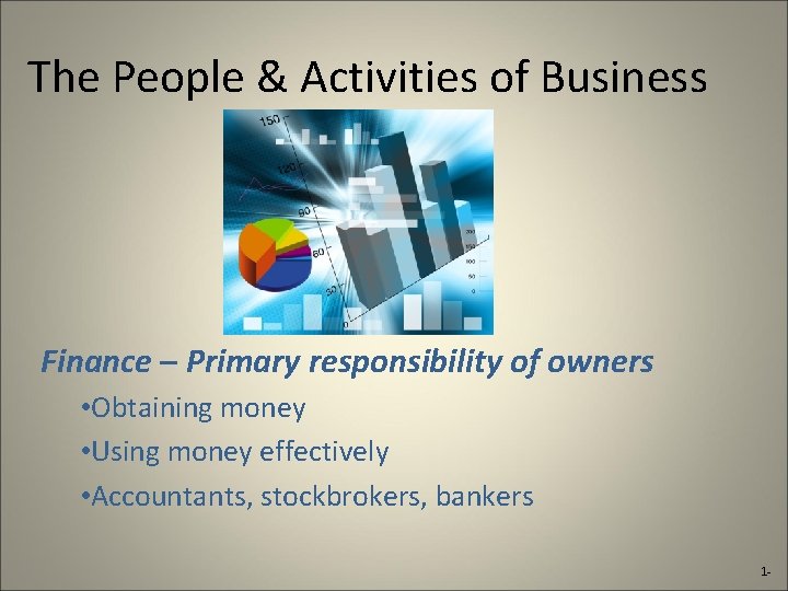 The People & Activities of Business Finance – Primary responsibility of owners • Obtaining
