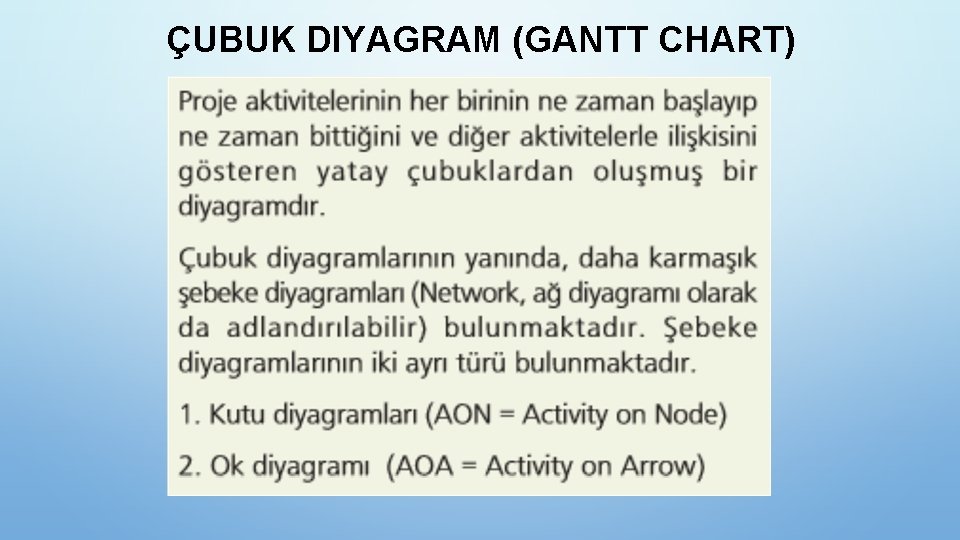 ÇUBUK DIYAGRAM (GANTT CHART) 