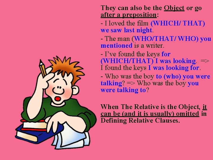 They can also be the Object or go after a preposition: - I loved