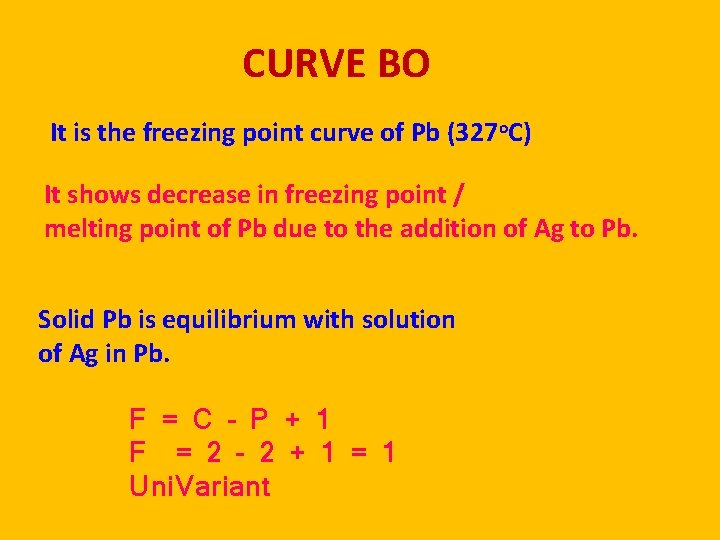 CURVE BO It is the freezing point curve of Pb (327 o. C) It