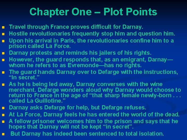 Chapter One – Plot Points n n n Travel through France proves difficult for