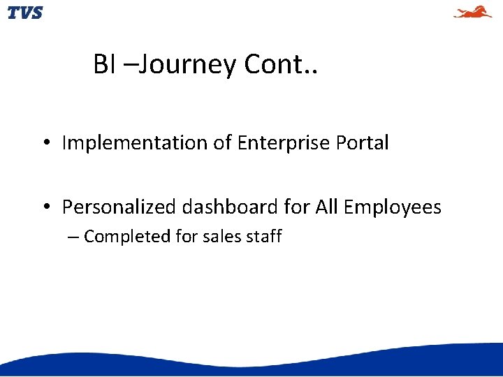 BI –Journey Cont. . • Implementation of Enterprise Portal • Personalized dashboard for All