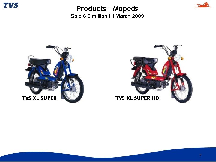 Products – Mopeds Sold 6. 2 million till March 2009 TVS XL SUPER HD