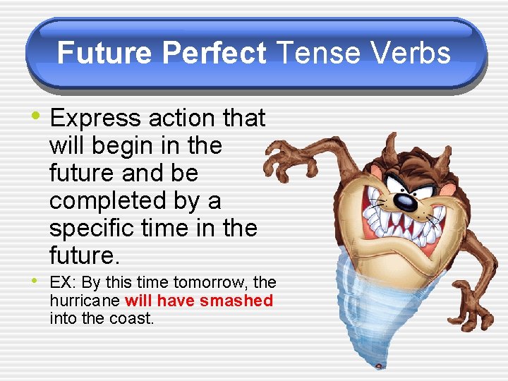 Future Perfect Tense Verbs • Express action that will begin in the future and