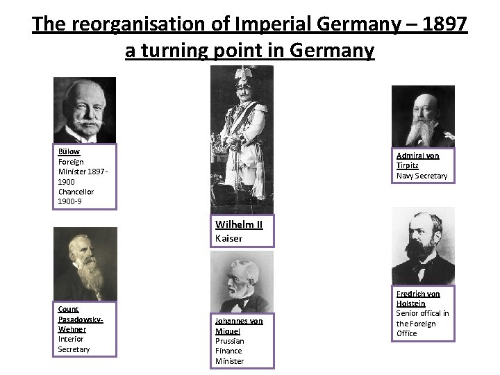 The reorganisation of Imperial Germany – 1897 a turning point in Germany Bülow Foreign