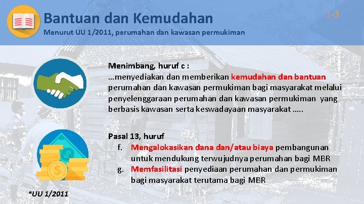 Bantuan dan Kemudahan 1 -3 Menurut UU 1/2011, perumahan dan kawasan permukiman Menimbang, huruf