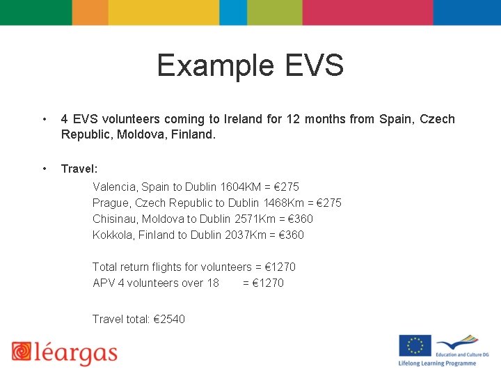 Example EVS • 4 EVS volunteers coming to Ireland for 12 months from Spain,