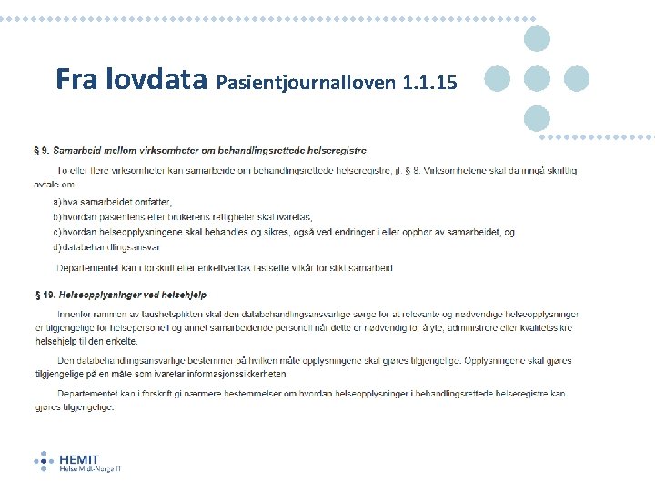 Fra lovdata Pasientjournalloven 1. 1. 15 