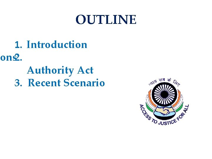 OUTLINE 1. Introduction ons 2. Authority Act 3. Recent Scenario 