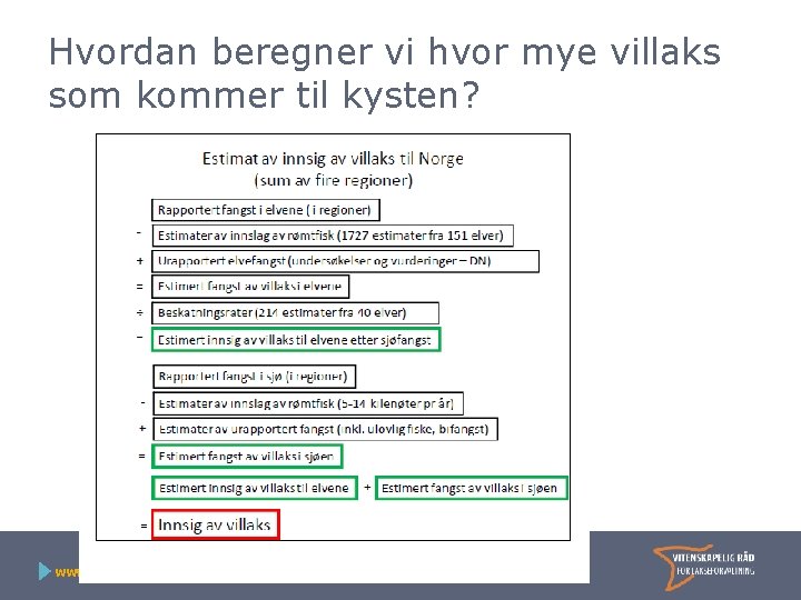 Hvordan beregner vi hvor mye villaks som kommer til kysten? www. vitenskapsradet. no 