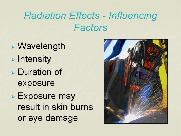 Radiation Effects - Influencing Factors Ø Wavelength Ø Intensity Ø Duration of exposure Ø