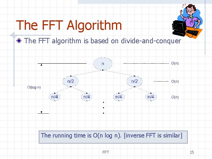The FFT Algorithm The FFT algorithm is based on divide-and-conquer The running time is