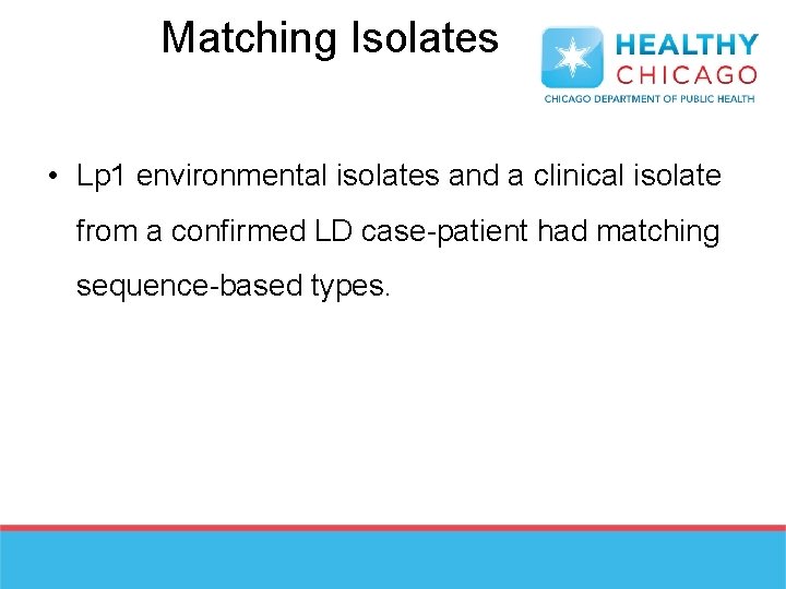 Matching Isolates • Lp 1 environmental isolates and a clinical isolate from a confirmed